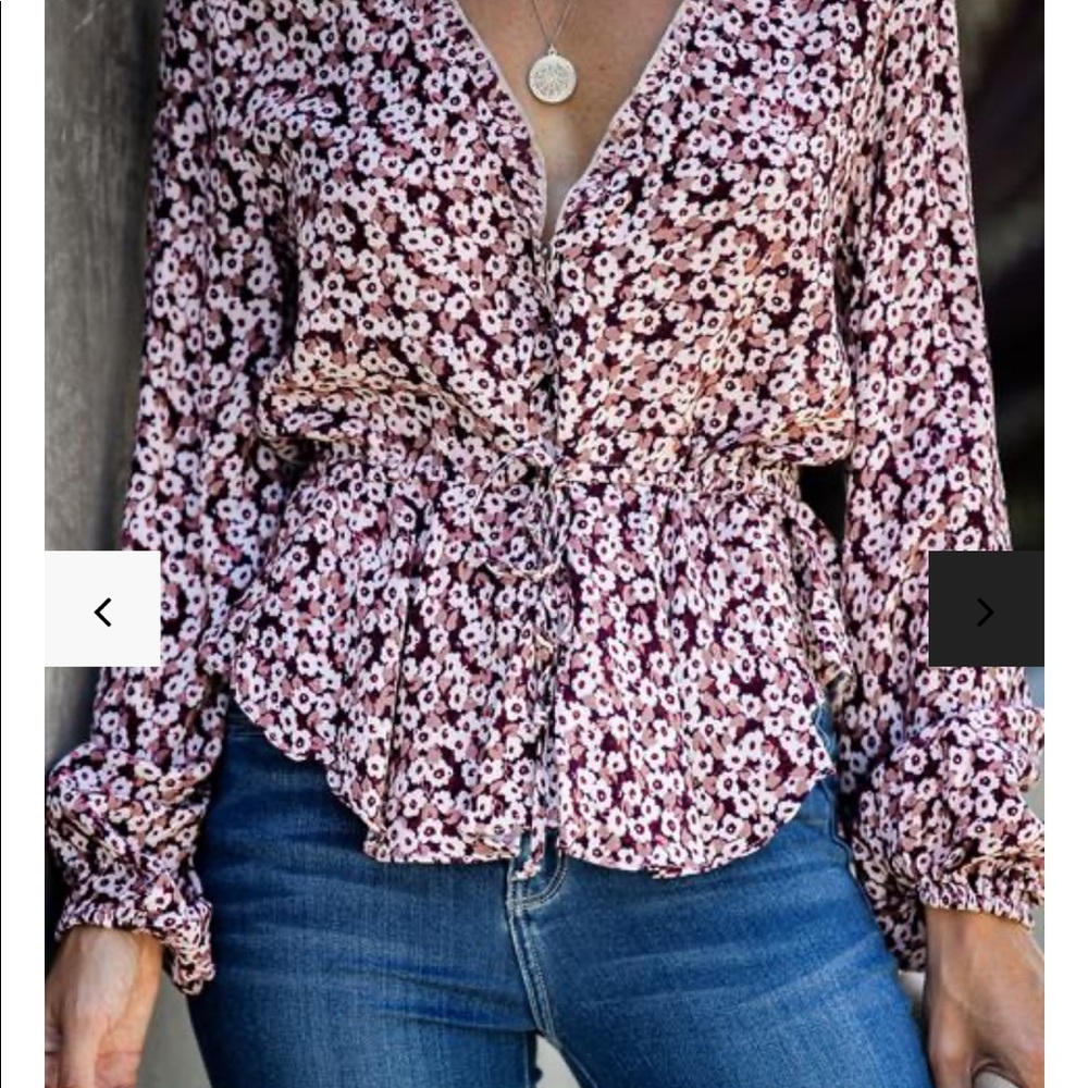 NEW Vici Flush of Dawn Floral V Neck Ruffle Top - Picture 2 of 8